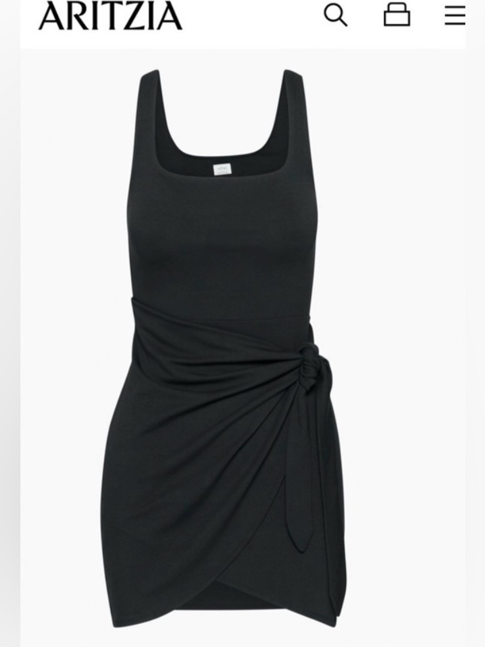 Aritzia Black Square-Neck Tie-Waist Mini Dress